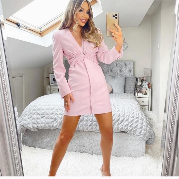 NWT ZARA V-Neck Pink Draped Blazer Dress S Blogger’s Favorite - Picture 13 of 14